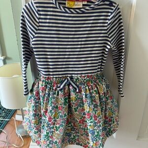 Mini Boden Navy Striped and Floral Kids Dress